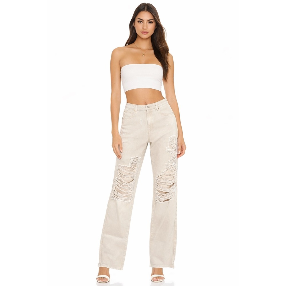 Ser.o.ya Light Beige Distressed Straight-Leg Jeans – Size 26 New